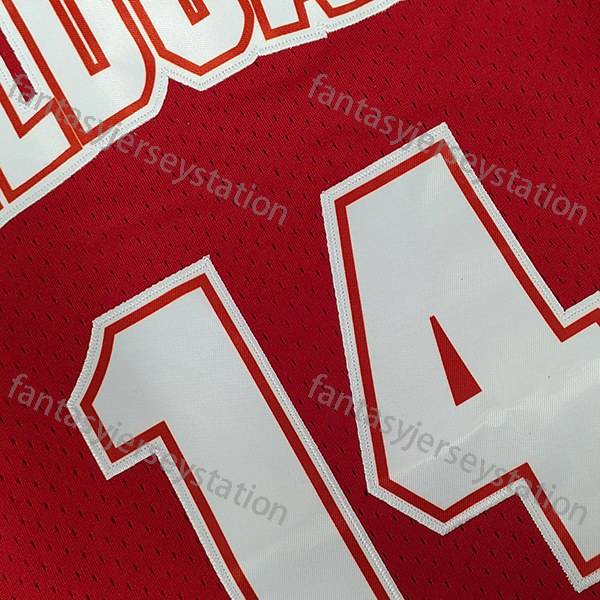 Mens 14 Red Embroidered Basketball Jersey, Polyester 100% Knit Fabric, Crew Neck, Loose Fit, Slight Stretch, Sports Top for Training, Team Sports, Siz