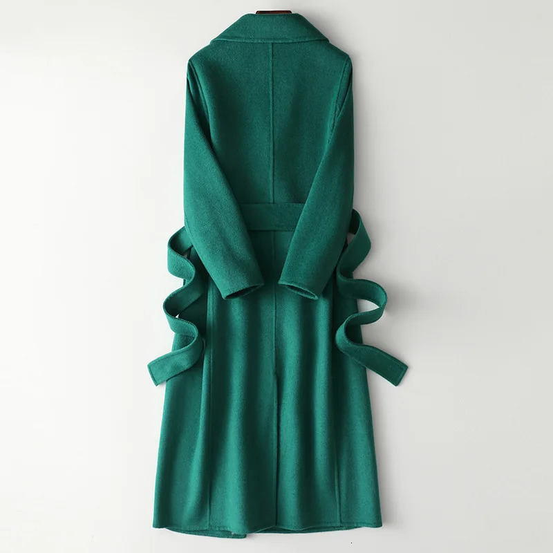 Women Autumn 100% Wool Coats Double Face Woolen Long With Belt Elegant Cashemere Coat Veste Femme Tops 241217