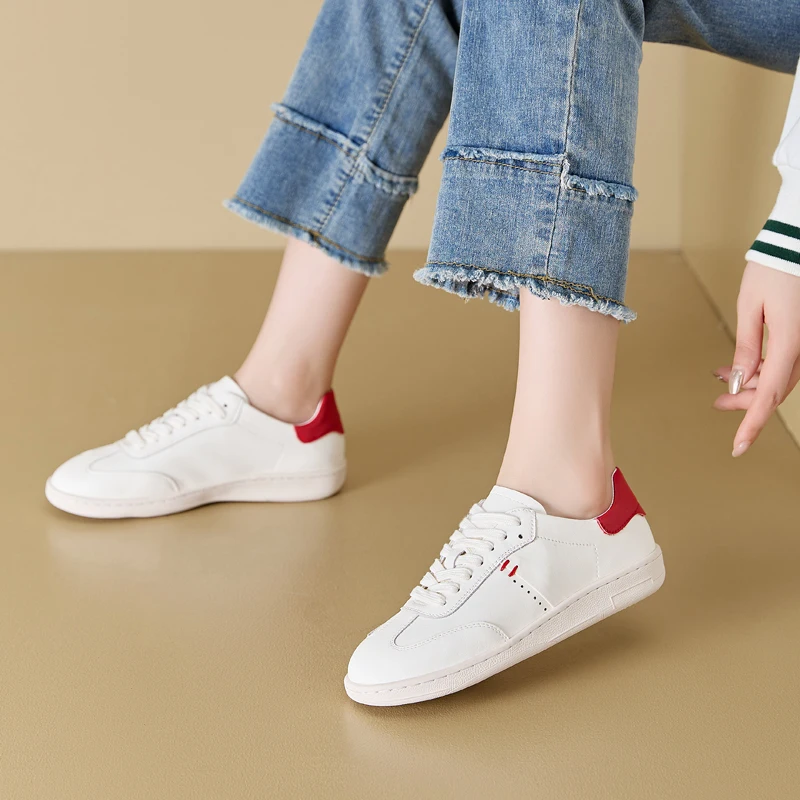 AIYUQI Women Sneakers Genuine Leather Autumn Flat Lace-up Women's Casual Shoes Anti-slip Women's Skateboarders