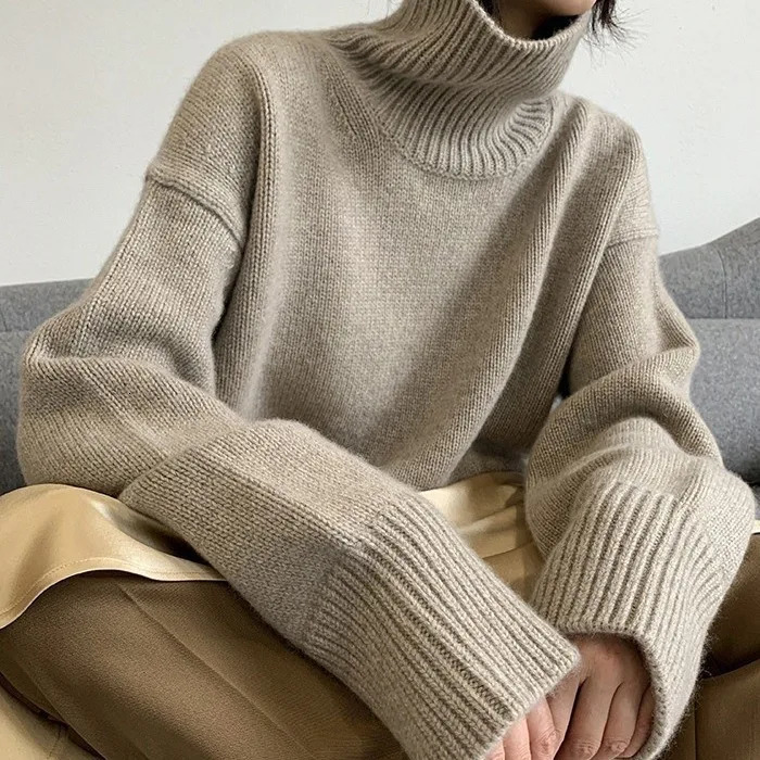Womens Turtleneck Sweater Oversize Winter Vintage Knitted Red Sweater Pullover Women Soft Gray Warm Sweater For Women 241217