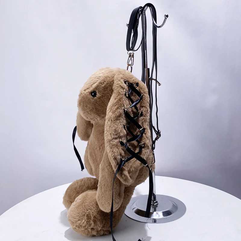 Faux Fur Cute Rabbit Backpack Bags For Women Luxury Designer Handbags And Purses 2024 New In Fashion Plush Lace String ShoulderXJ241219