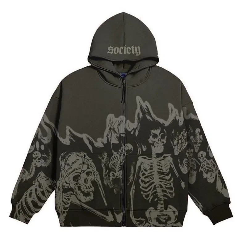 Star Letter Print Hoodies Mens Vintage Zipper Long Sleeve Loose Sweater Coat Harajuku Casual Hooded Sweatshirt Y2K Street Wear 241219