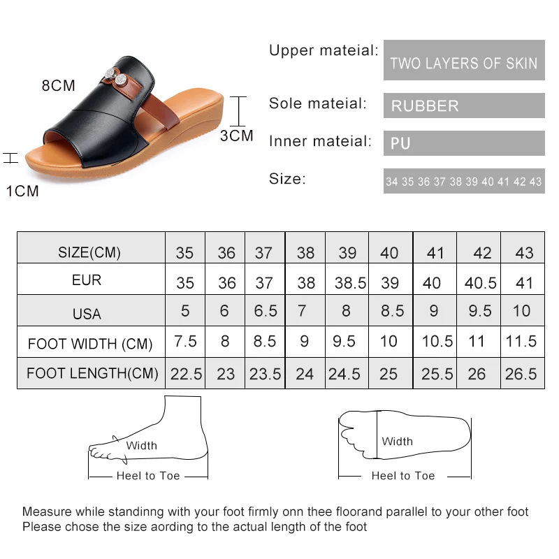AIYUQI Women's Slippers Wedge Genuine Leather Women Summer Slippers Mom Large Size Anti-Slip Women Slippers