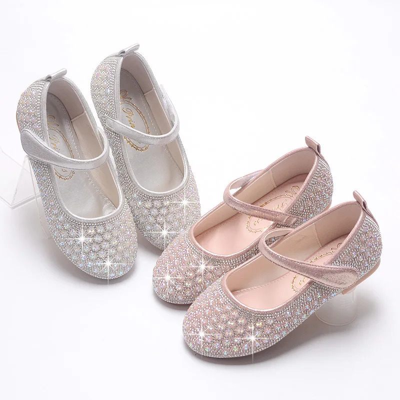 Children Fashion Mary Janes for Party Wedding Shoes for Girls Hinestone Bling Elegant Princess Chic Kids Non-slip Leather Shoes 241219