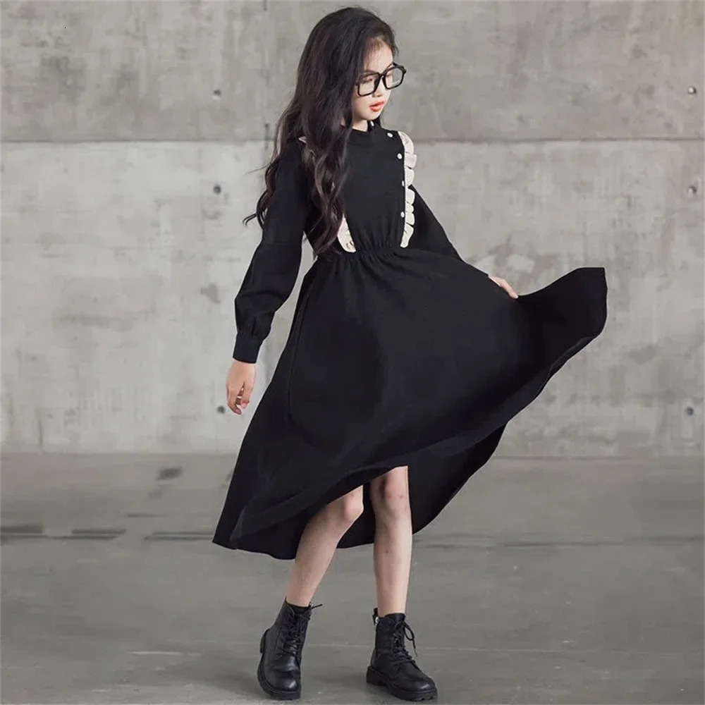 autumn winter College style Kids Baby girl clothes red long sleeve Dresses teenager preppy lace Sweet dresses 6-14Y 241219