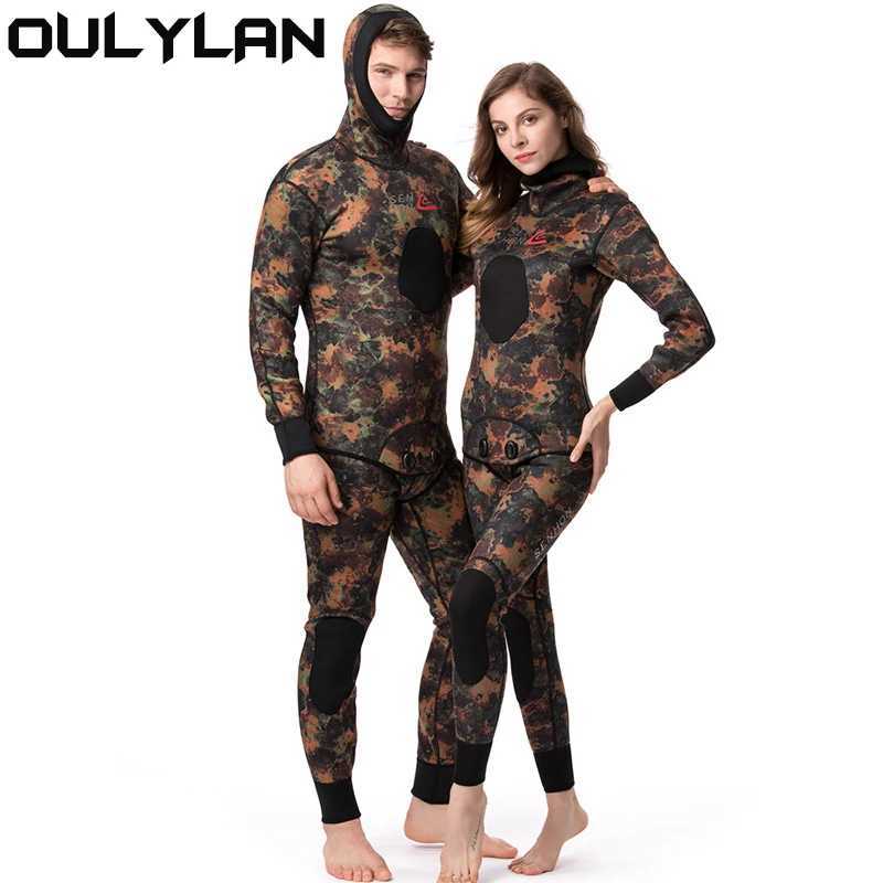 Oulylan 5mm 7mm Neoprene Wetsuit Men Spearfishing Scuba Diving Suit Camouflage 2pieces Keep Warm Fishing Suit SurfersXJ241220
