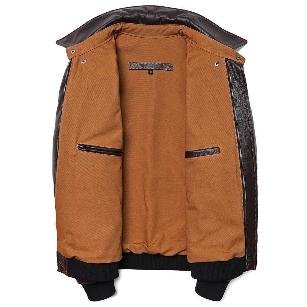 Fashion Classic A2 style leather jacket mens air force natural denim jacket brown calf leather mens flight suit Y251124 - view 6