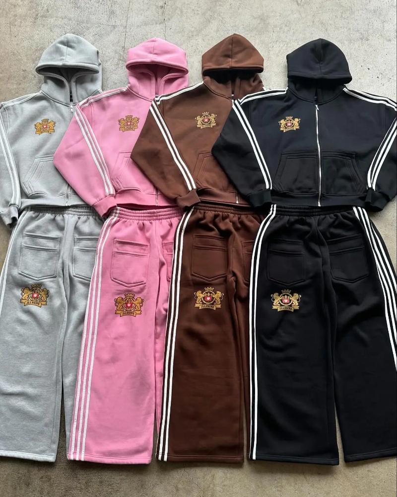 Men's Tracksuits Illusive Zipper Hoodie Two Piece Set Hip Hop Stripe Hooded Women Clothes Sweatshirt Drawstring Casual Sports Pant