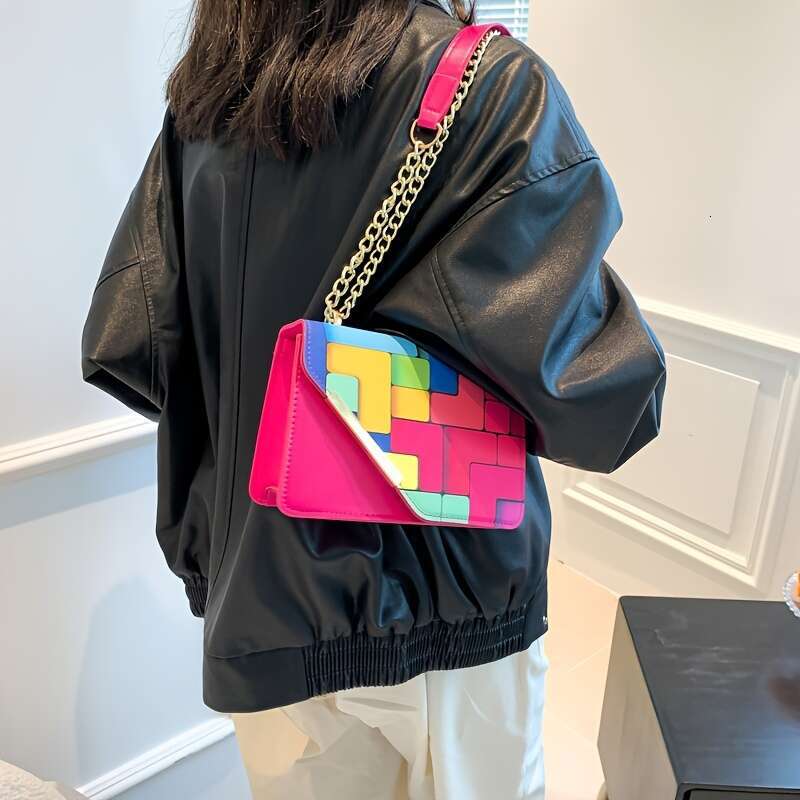 Chic Mini Crossbody Bag Color Block Flap Design - Versatile Shoulder Purse for Fashion-Forward Women