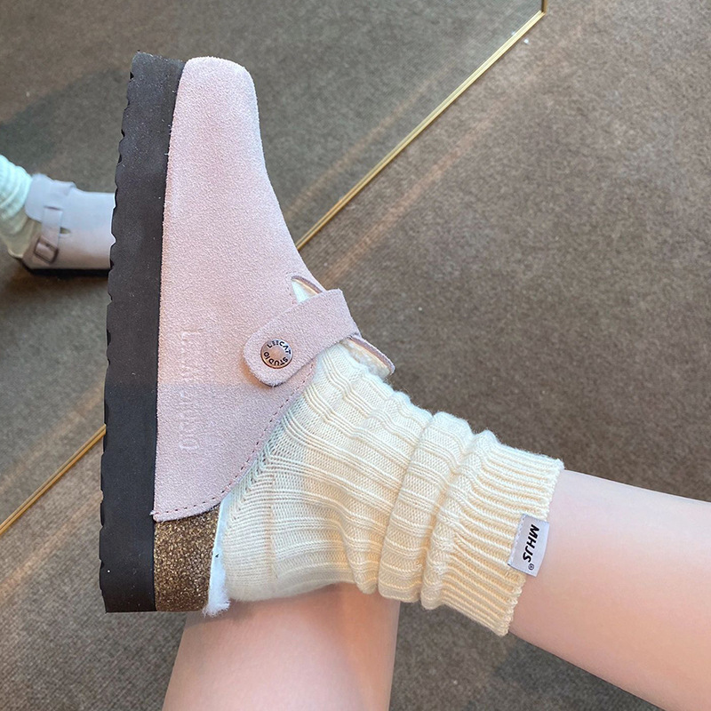 2025s Designer Autumn/Winter New Thick Bottom Shoes Women Plush Hairy Outer Wear Baotou Boken hot Height Increasing Half Slippers