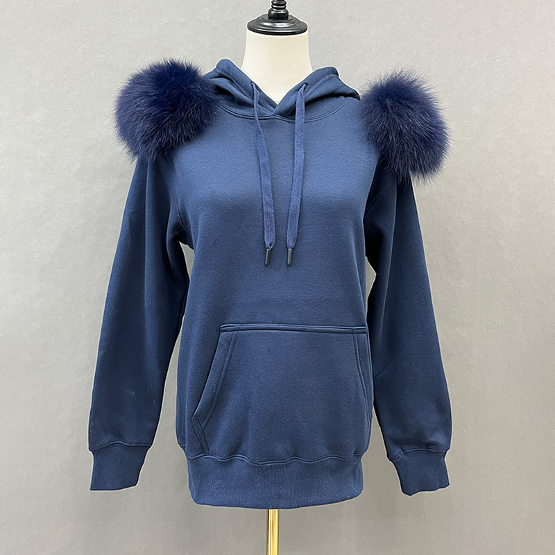 2024 New Arrival Autumn Winter Hoodie Women Fleece Pullover With Hood Real Fox Fur Lady Coat Jackets S5185