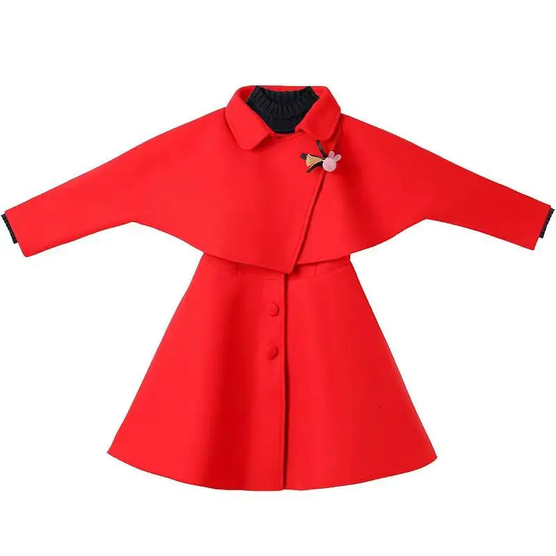 Girl Autumn Winter Dress Set Ethnic Style Little Girl three Piece Woolen Dress Performance korean Childrens Clothing 241219