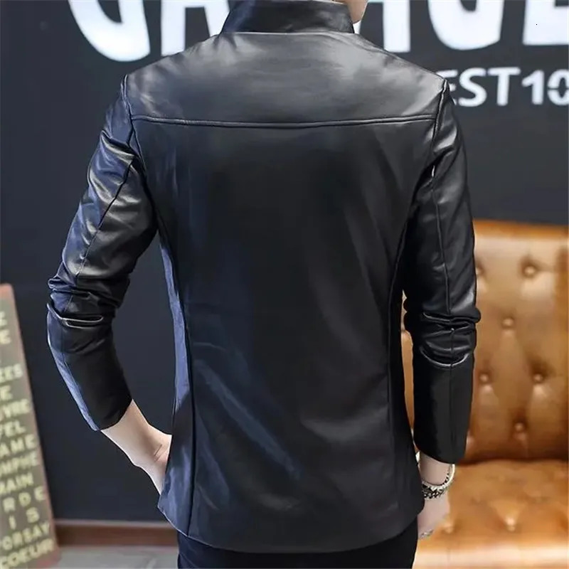 Leather Jacket Men Spring Autumn Zipper Casual Stand Collar Chamarras Para Hombre Motorcycle Slim PU Coat Streetwear Outerwear 241219