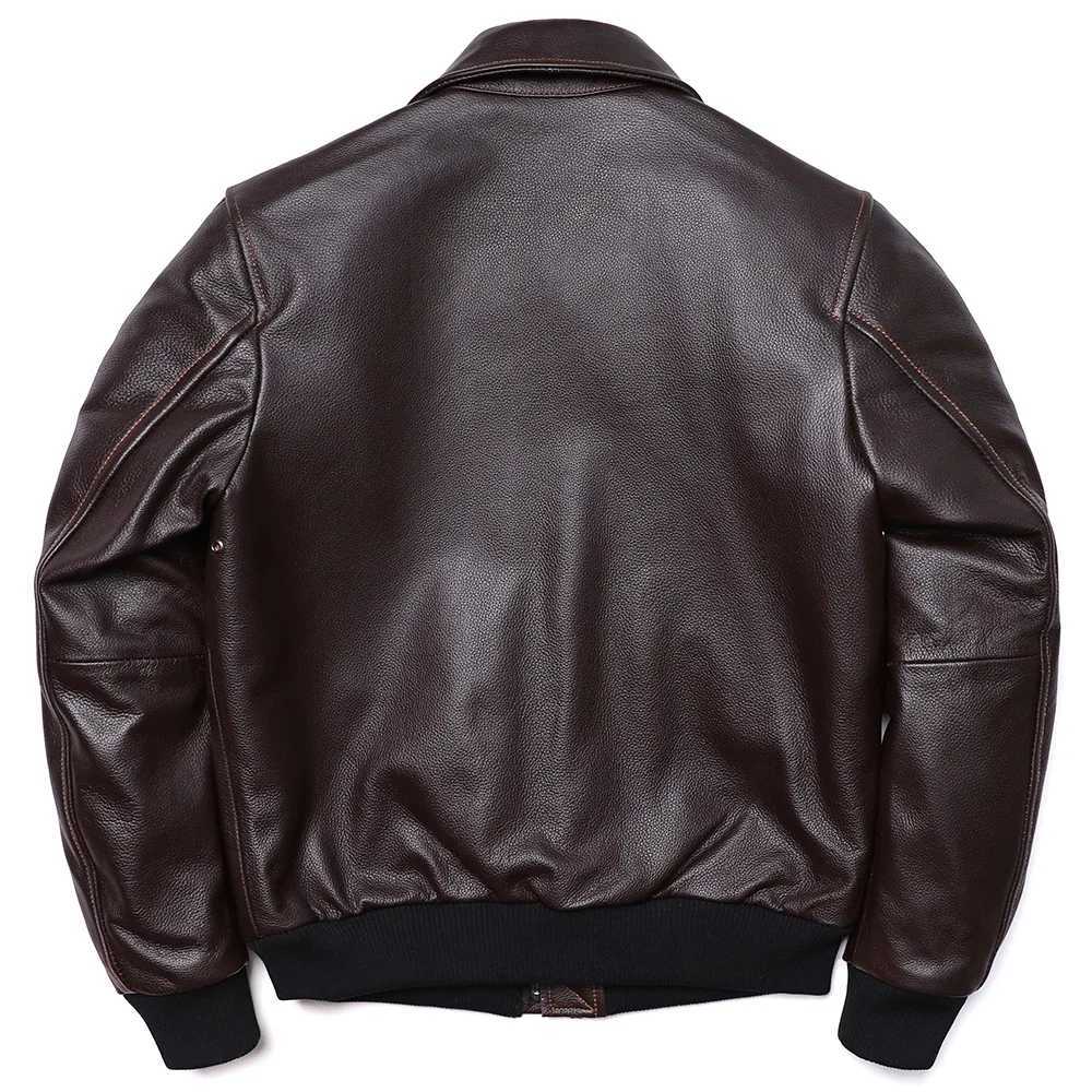 Fashion Classic A2 style leather jacket mens air force natural denim jacket brown calf leather mens flight suit Y251124 - view 5