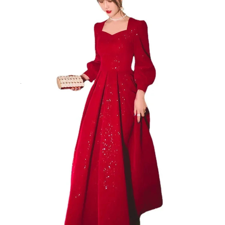 Elegant Red Sequins Midi Dress Women Vintage V-neck Formal Occasions Evening Party Dresses Fashion Chic n in Dresses 241216