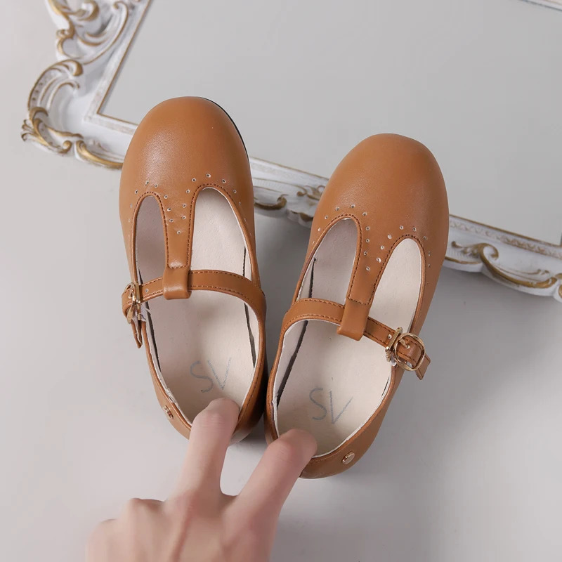 Spring Kids Princess Shoes Children T Bar Shoes Baby Girls Fashion Shos Toddler Ballet Flats Sweet Leather Shoes Mary Jane 241220