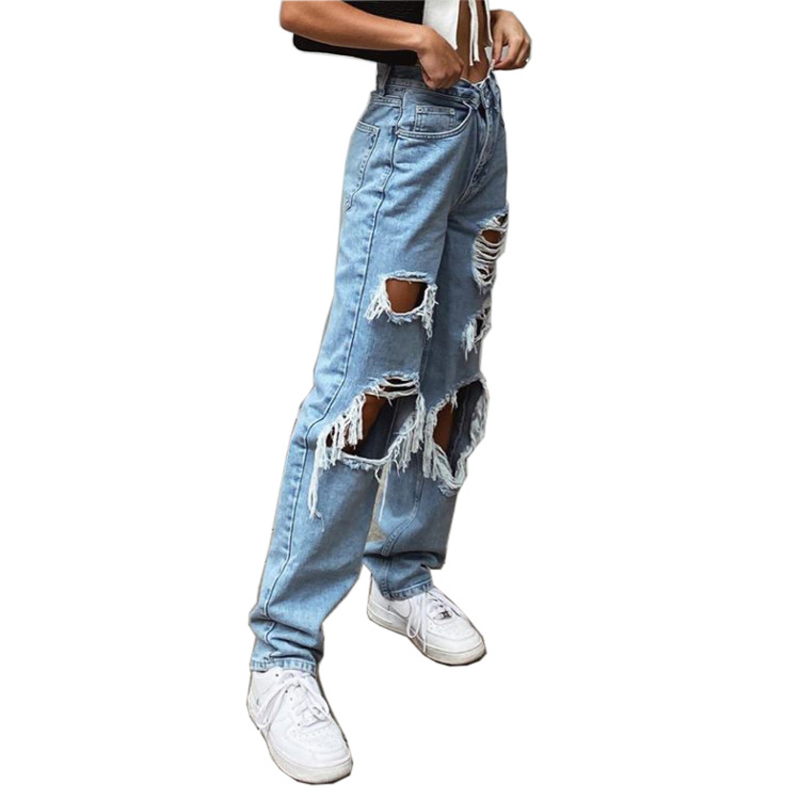 Sexy Ripped Jeans Beggar Women Big Holes Destroyed Broken Torn Pants Vintage Female thin Denim Trousers Distressed Designer Boyfriend