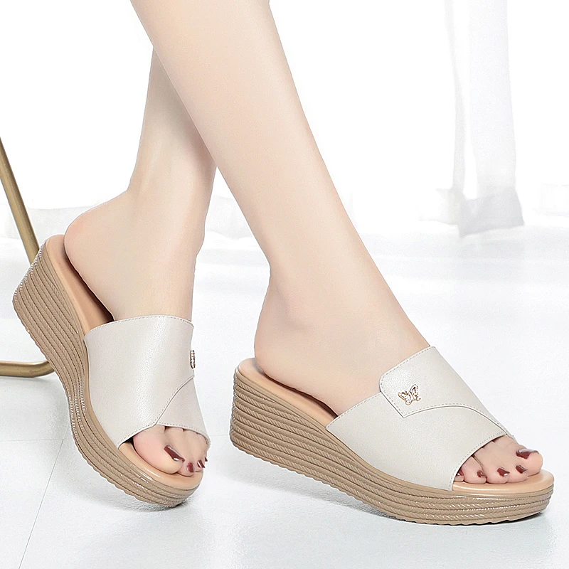 AIYUQI Women Slippers Platform Large Size Summer Outerwear Slippers Women Wedge Genuine Leather Slippers Women