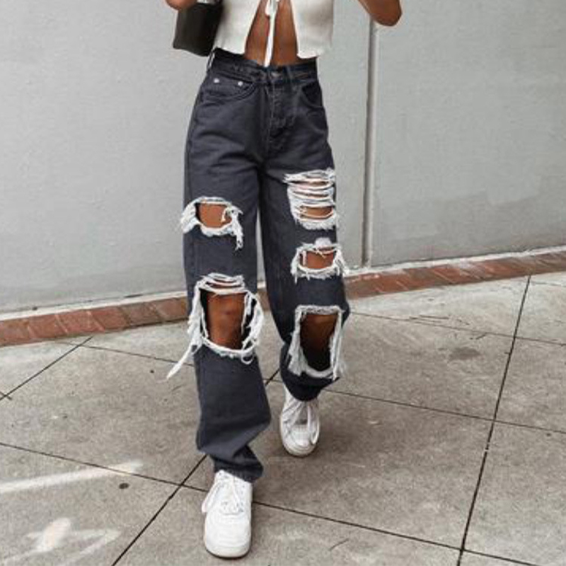 Sexy Ripped Jeans Beggar Women Big Holes Destroyed Broken Torn Pants Vintage Female thin Denim Trousers Distressed Designer Boyfriend