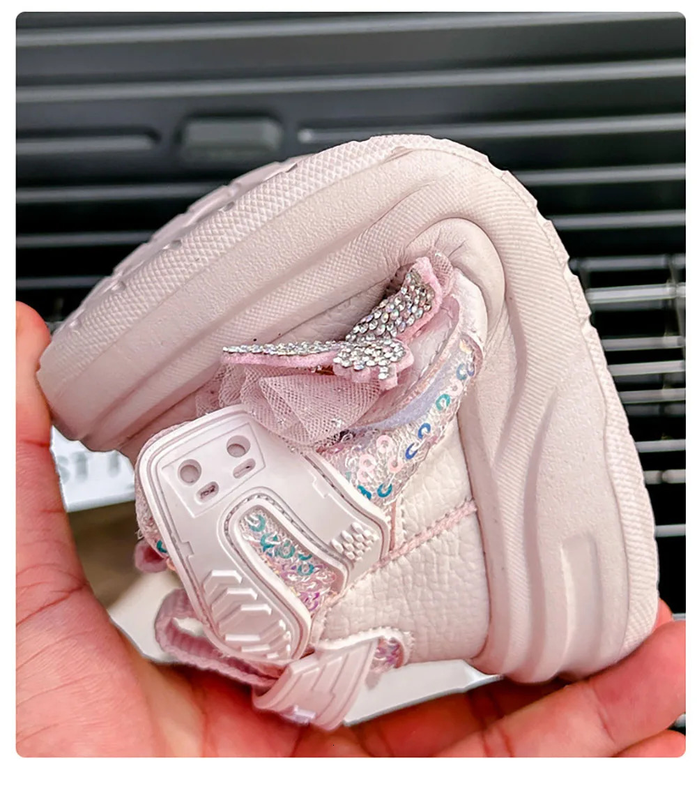 Korean Style Princess Shoes For Girls Rhinestone Sequins Bling Childrens Sport Shoes Soft-soled Sneakers For Kids Fashion Shoes 241219