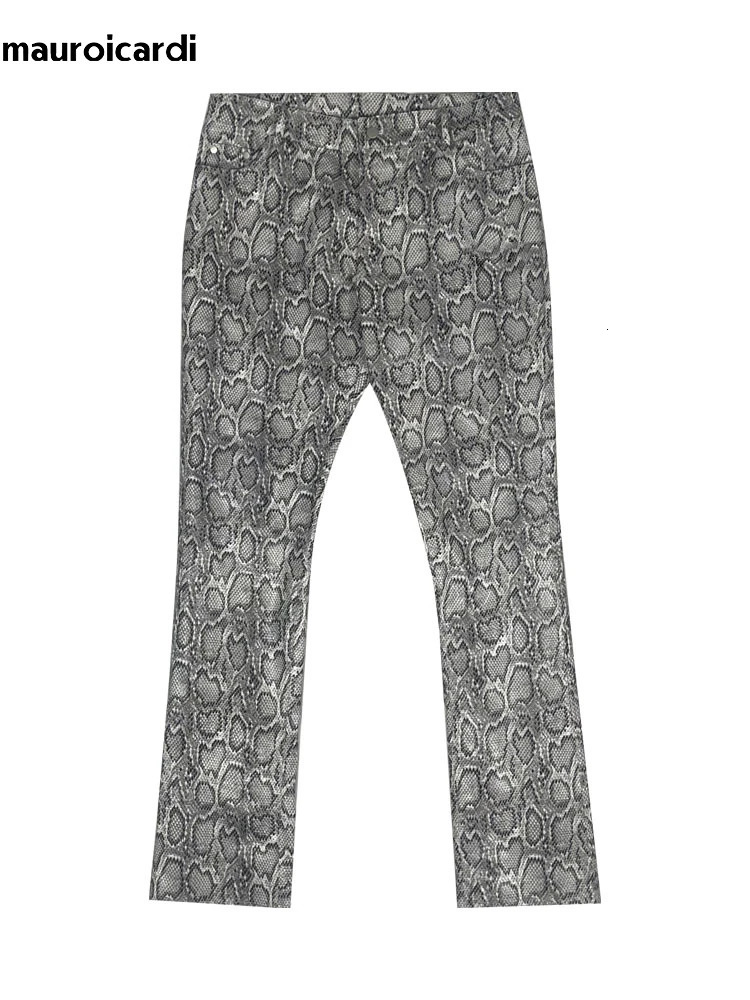 Mauroicardi Spring Autumn Long Cool Stylish Snake Skin Patent Pu Leather Pants Men Trousers Fashions Hip Hop Y2K Streetwear 241219