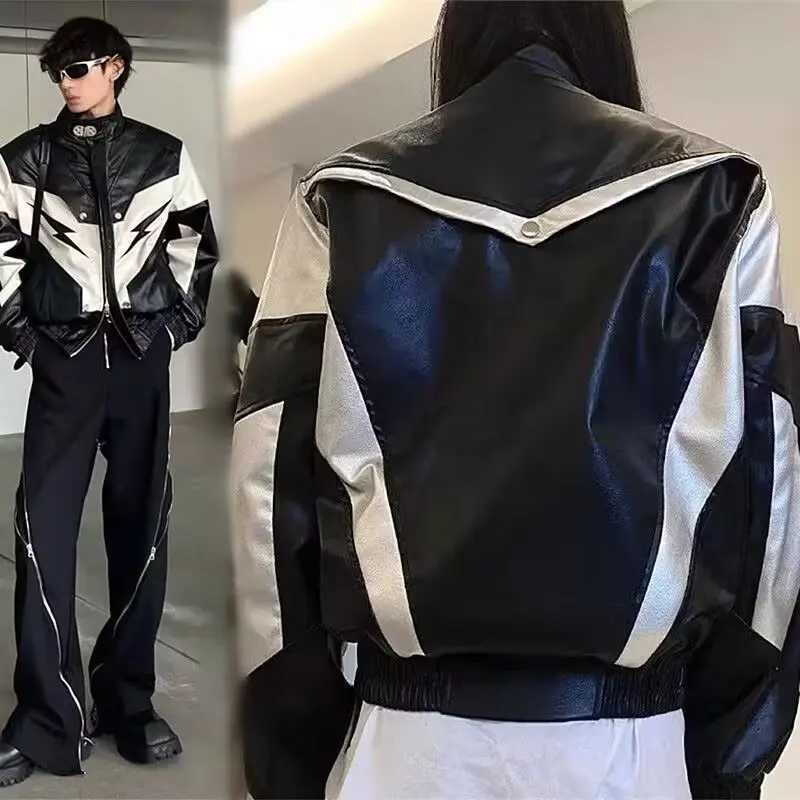 Fashion Y2k Leather Jacket Hip Hop Mens Jacket Harajuku Fashion Pu Motorcycle Racing Set Hip Hop Trendy Jacket Y251124