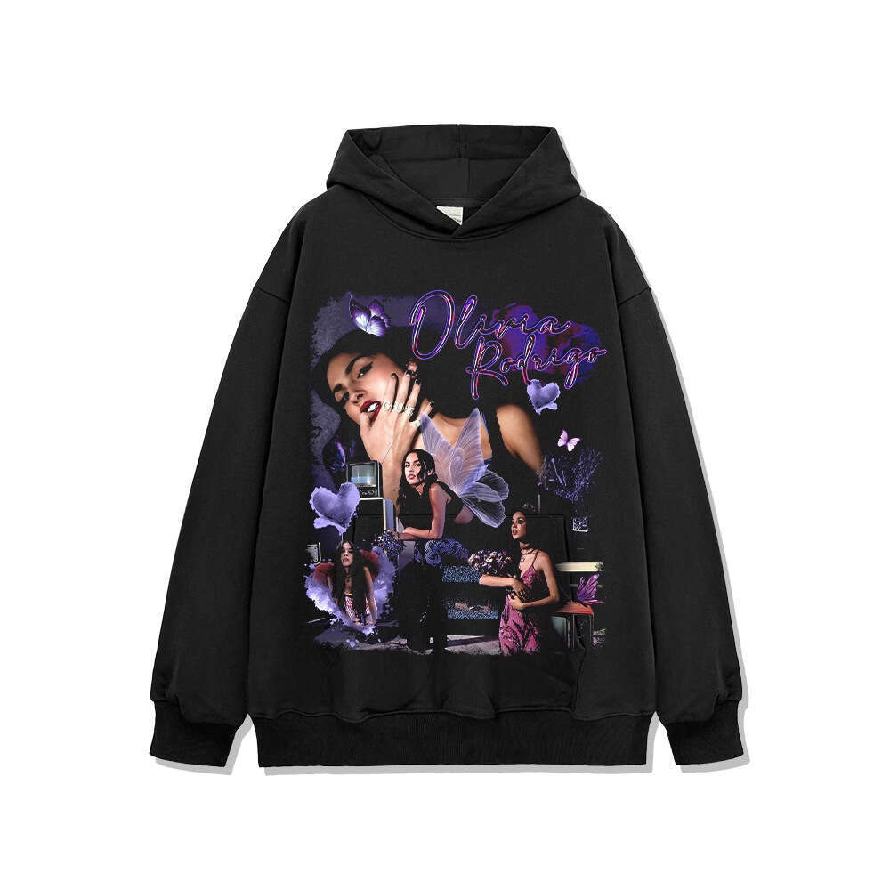 Hip hop Olivia Rodrigo printed short sleeved T-shirt, loose washed round neck hooded sweatshirt
