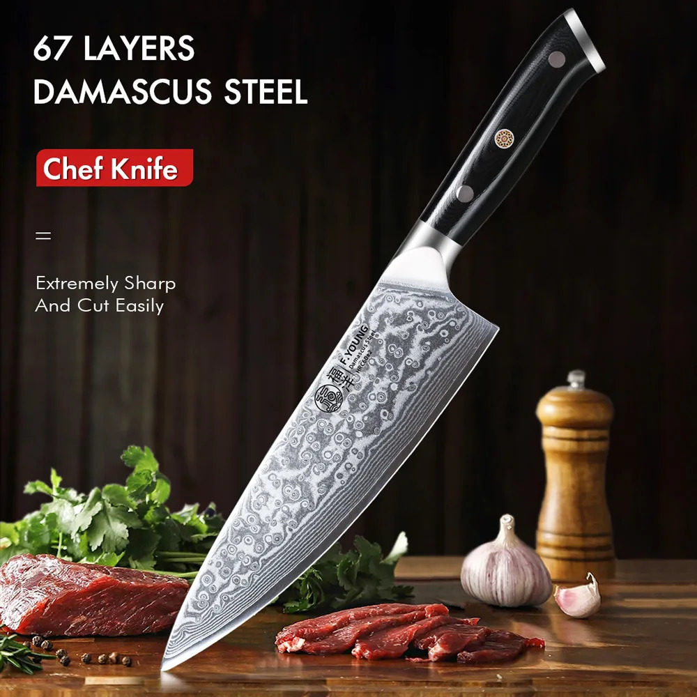F. Young 8-inch professional chef knife Japanese 67 layer Damascus steel VG10 core super sharp meat and vegetable kitchen knife 241220