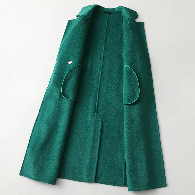 Women Autumn 100% Wool Coats Double Face Woolen Long With Belt Elegant Cashemere Coat Veste Femme Tops 241217
