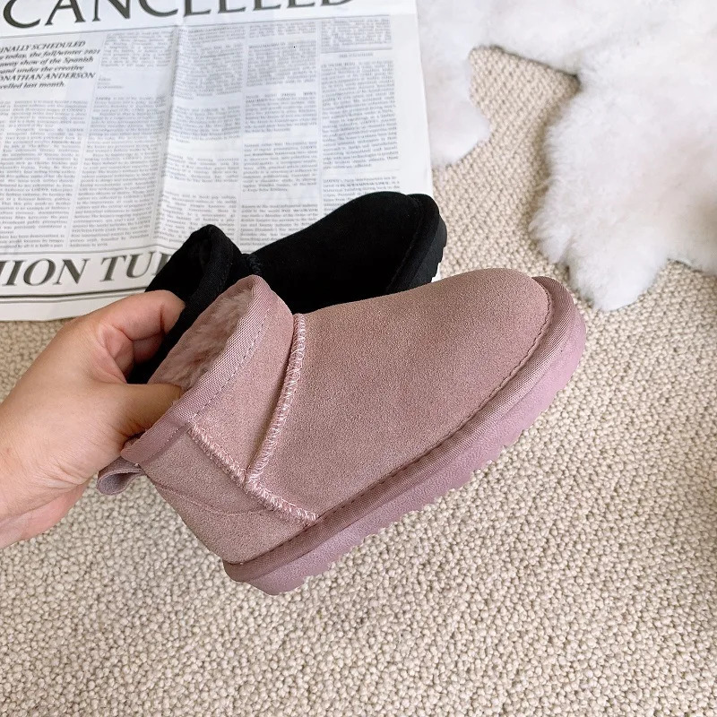 Suede Leather Kids Snow Boots Parent-child Woman Ankle Boots Winter Warm Lamb WoolGirls Shoes Genuine Leather Childrens Shoes 241219