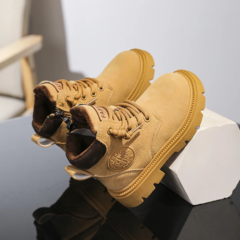 Boy Boots Warm Children Cotton Shoes 4 To 12 Years Fashion Non-slip Warm Plush Sneaker Fur Boy Snow Boots 241219