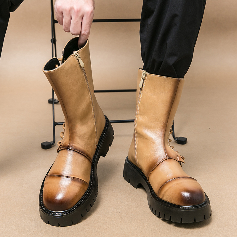 Men Boots Thick Sole High-Top Fashion Simple Casual Style Designer Shoes Versatile Winter Trendy Triple Black Brown fashion