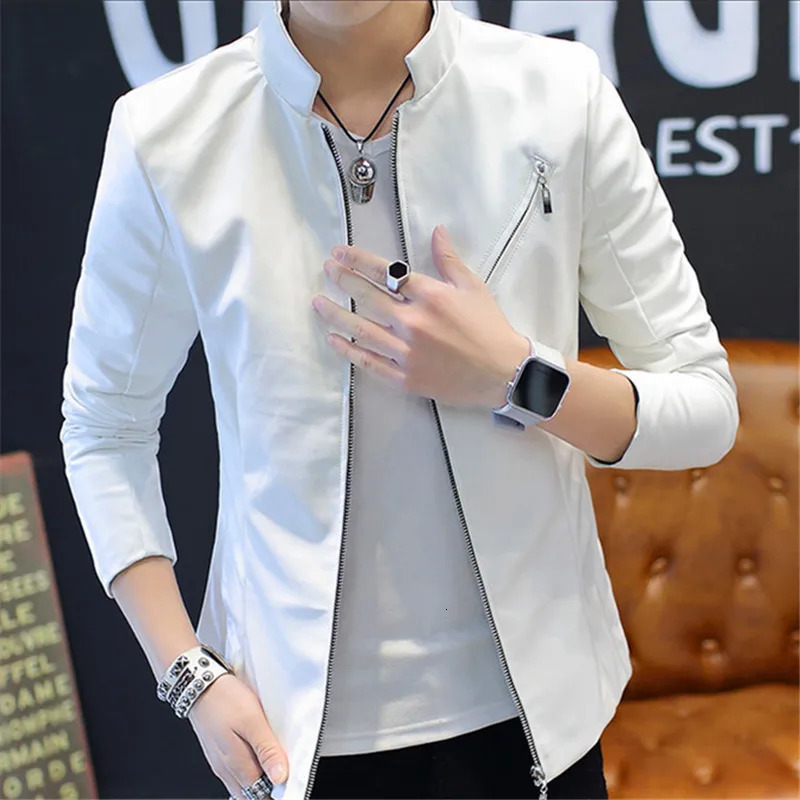 Leather Jacket Men Spring Autumn Zipper Casual Stand Collar Chamarras Para Hombre Motorcycle Slim PU Coat Streetwear Outerwear 241219