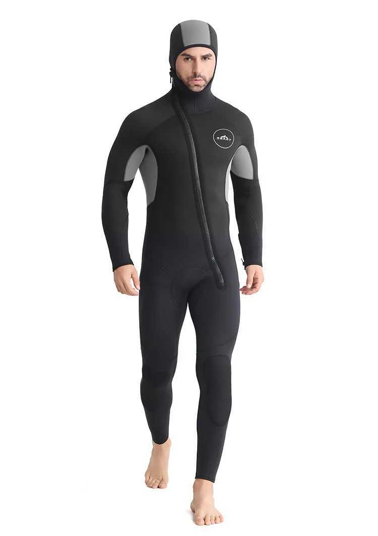 SBART New 5mm One Piece Diving Suit Mens Hat Thickened Thermal Diving Suit Winter Swimming Suit Floating Surfing SuitXJ241220