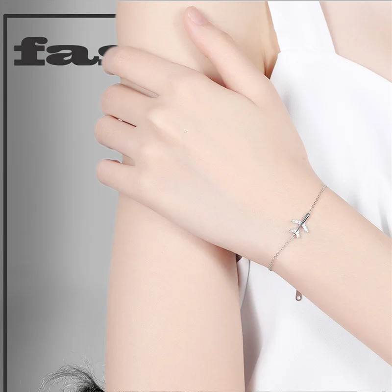 Real Money Korean 925 Sterling Silver Crystal Sweet Airplane Chain Bracelet For Women Girls Homme Wedding Party Jewelry Gift 241214