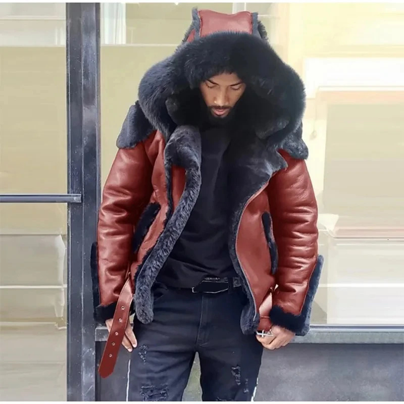Leather Fleece Thicken Fur Coat Fashion Male Pu Leather Zipper Short Jacket Winter Men Warm Pilot Fleece Jacket 241216