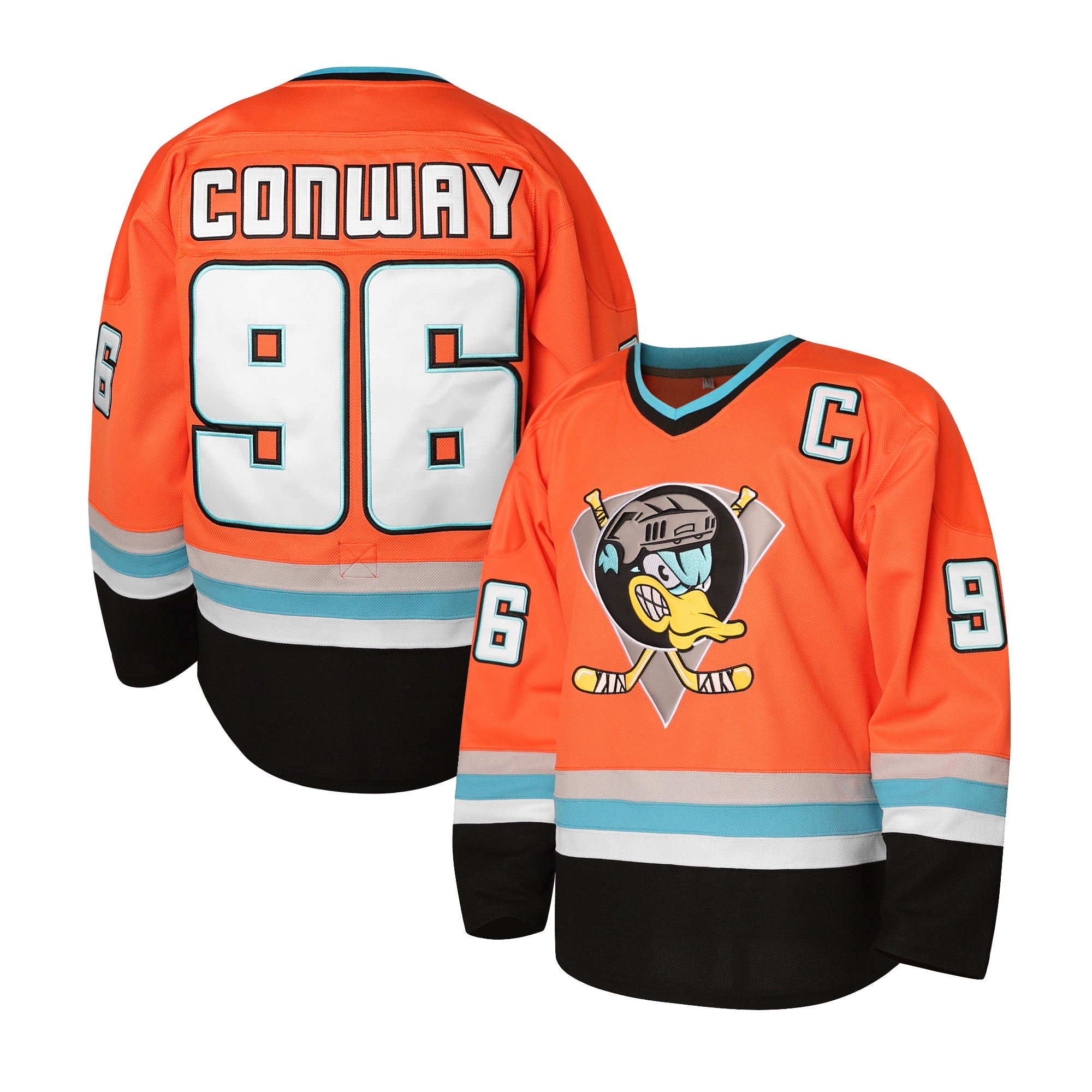 In Stock 96 Charlie Conway Mighty Ducks Orange Hockey Jersey Stitched Classic Retro Style Sportswear 100% Stitched Fast Shipping