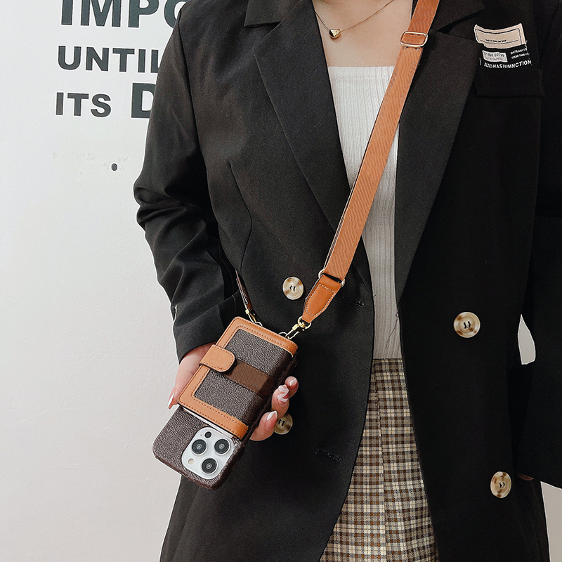 Étui de téléphone de portefeuille en cuir de luxe pour iPhone 16 15 Samsung S25 Slecche à bandoulière Carte de carte de carte de carte magnétique