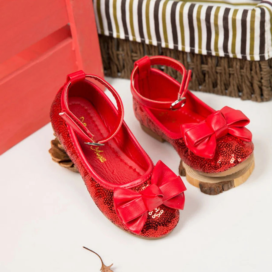 IYEAL Baby Girls Shoes For Children Princess Butterfly Sequins Flower Girl Glitter Formal Leather Kids Shoes Red/Navy Blue 241219