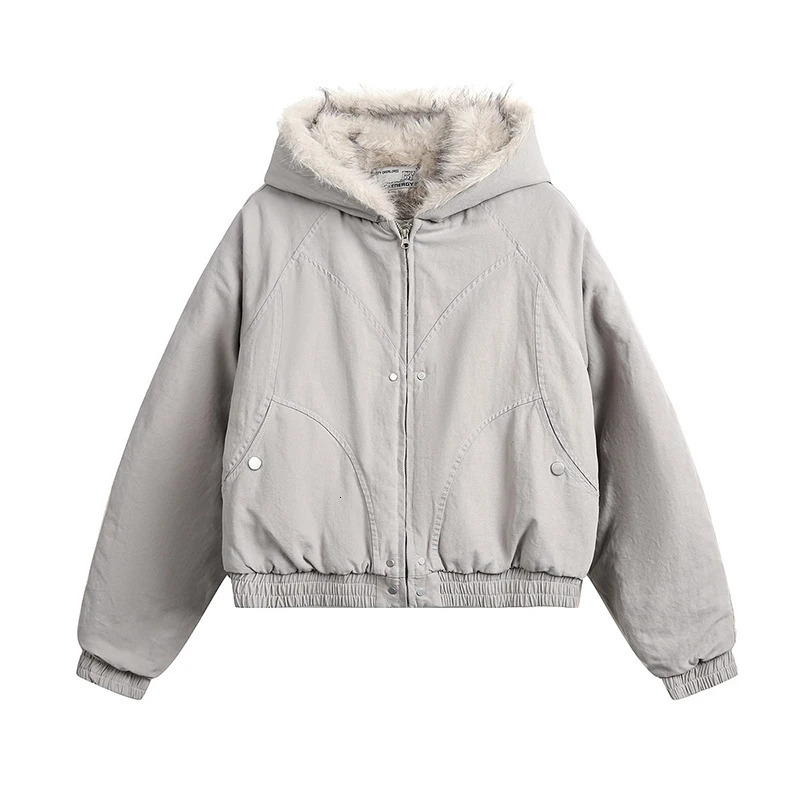 Vintage Fashion Fuax Fur Hooded Cooton Coats Winter Thiken Warm Loose Casual Chaqueta Tops Korea Snow Wear Women Jaqueta Casaco 241219bj