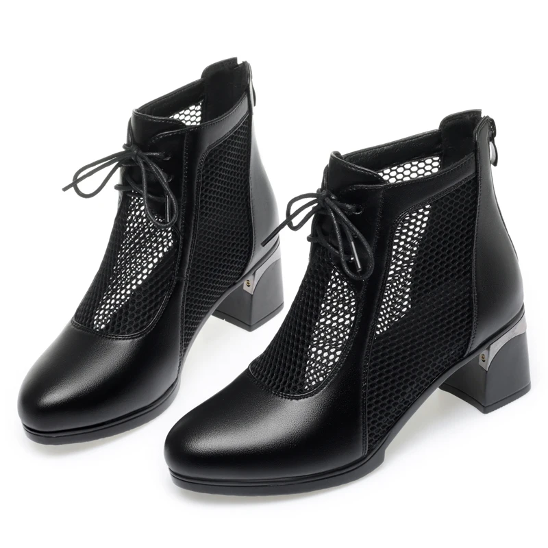 AIYUQI Women's Summer Boots Genuine Leather Women's Booties Mesh Large Size Women's Cool Boots