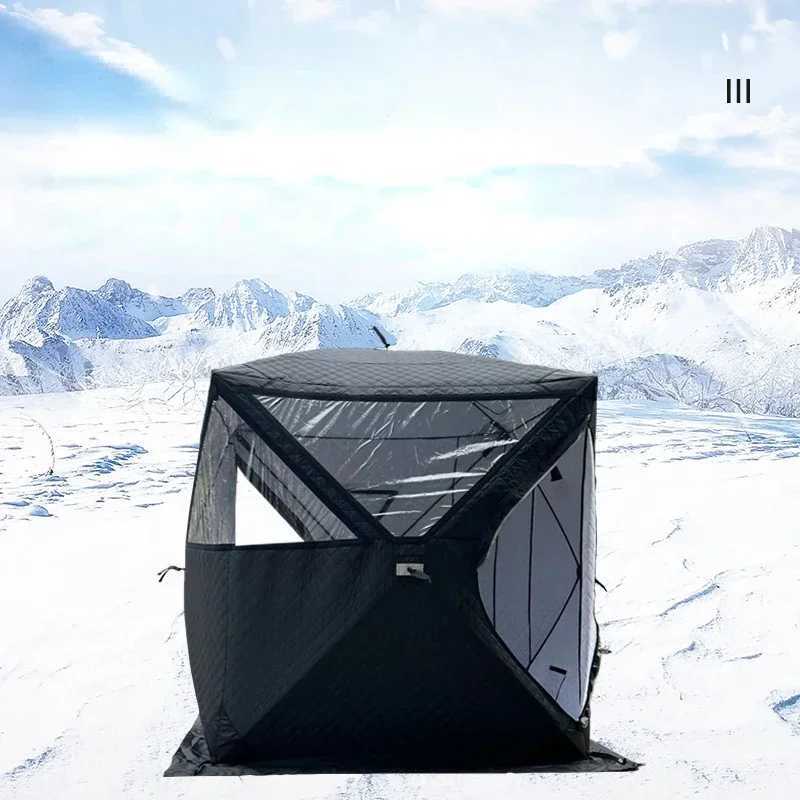 Tents and Shelters Outdoor 3-4 Person 4 Season Sauna House with Thickened Winter Ice Fishing Tent Large Window/chimney Mouth quick Open Portable S2412