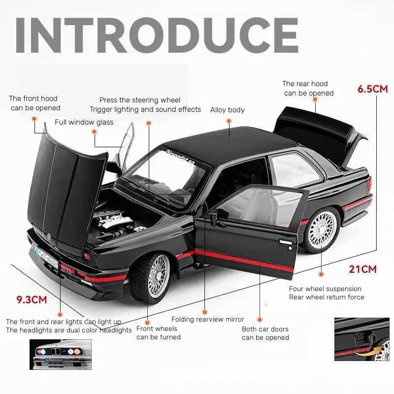 1 24 BMW M3 E30 IM alloy micro car die-casting metal Sc car model sound light simulation series childrens toy car gift Y241221
