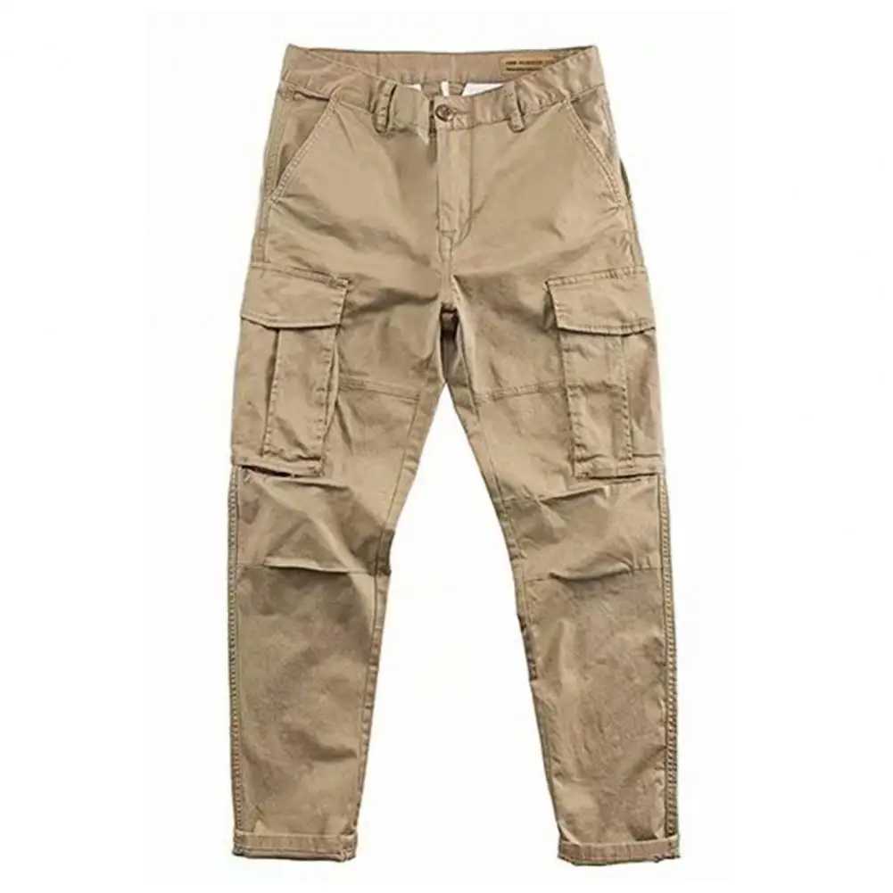 Mens solid color multi pocket straight casual cargo pants lightweight autumn pants W250225