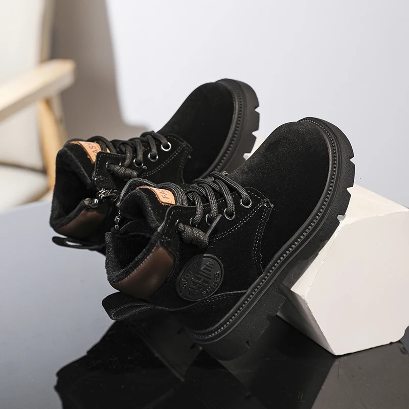 Boy Boots Warm Children Cotton Shoes 4 To 12 Years Fashion Non-slip Warm Plush Sneaker Fur Boy Snow Boots 241219