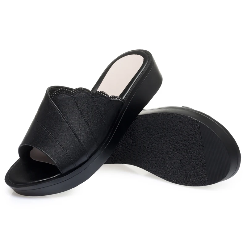 AIYUQI Women Slippers Summer Genuine Leather Fashion Women Slippers Large Size Wedge Mom Slippers