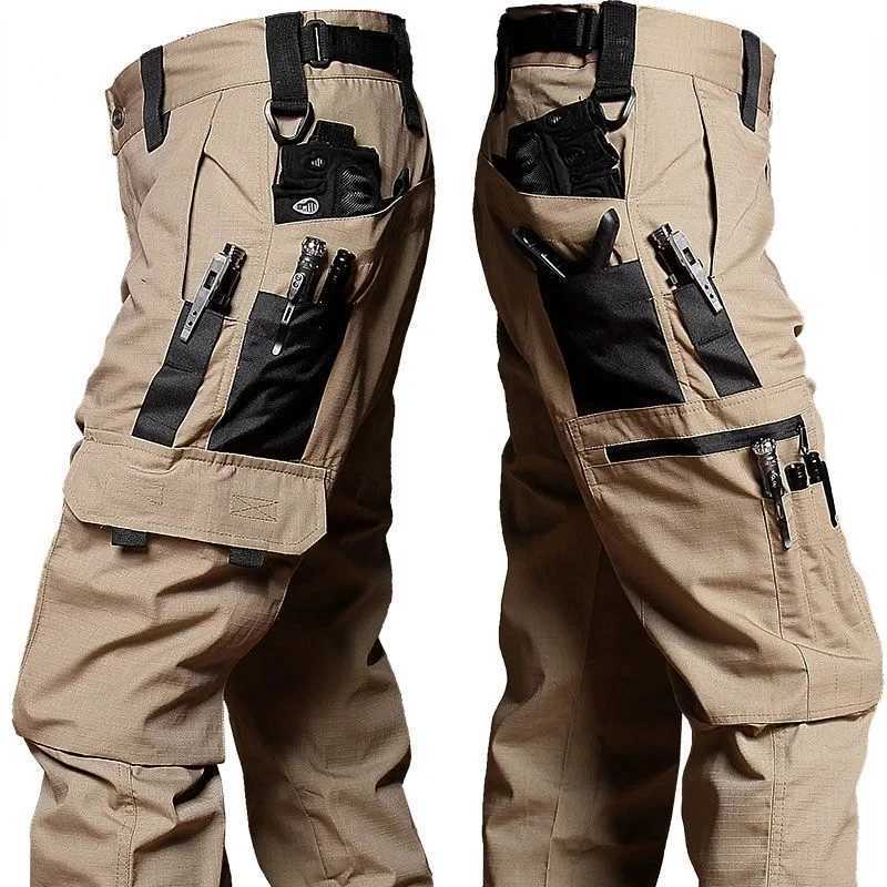Black Camo Cargo Pants Outdoor Multi-pocket Ripstop Waterproof Trousers Male Autumn Wear-resistant Training Fishing Work Pants W250701 W250701