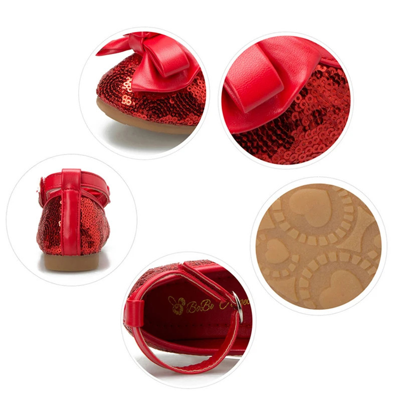 IYEAL Baby Girls Shoes For Children Princess Butterfly Sequins Flower Girl Glitter Formal Leather Kids Shoes Red/Navy Blue 241219