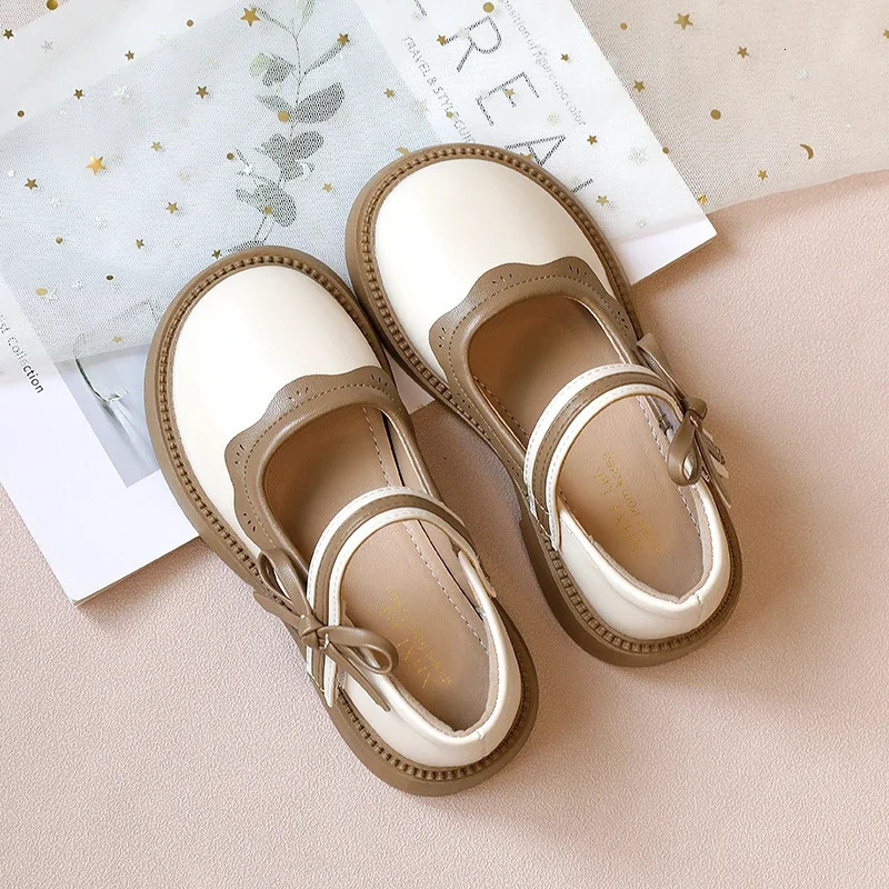Girls Leather Shoes with Anti Slip Round Toe Bow Spring Autumn Outdoor Girls PU Casual Leather Shoes Sandalias De Mujer 241220