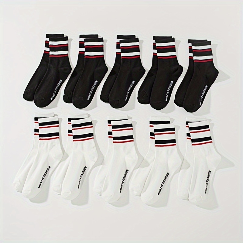 10 pairs of fashion horizontal stripes black and white casual sports version of the mid-calf men's and women's models